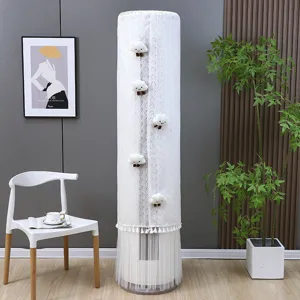 Copertura per condizionatore cilindrico in pizzo bianco con piccoli decori a nuvola