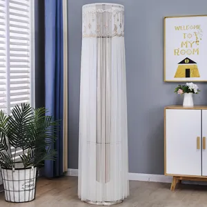 Elegant white lace cylindrical air conditioner cover featuring gold moon and star embroidery