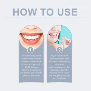Vue détaillée montrant les instructions d'utilisation étape par étape pour le nettoyage denture.