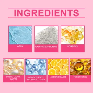 Infographie détaillée montrant les ingrédients actifs et la formule pour le dentifrice.