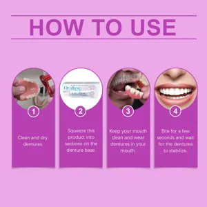 Guide d'instructions détaillé montrant l'application étape par étape de la crème adhésive.