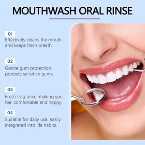 Fresh breath mouthwash detail showing oral cleaning and gentle gum protection features.