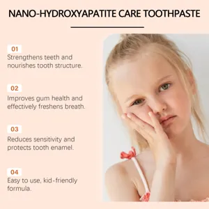 Détail de dentifrice pour enfants à l'hydroxyapatite, formule douce pour des dents fortes.