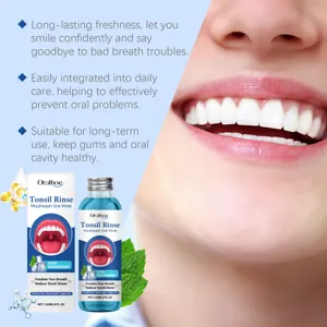 Detailed closeup view of ORALHOE herbal mouthwash bottle and box with refreshing mint flavor.