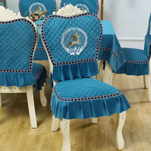 European style dining chair cover set, exquisite cushion backrest and matching tablecloth.