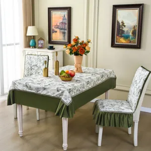 Housse de chaise de salle à manger matelassée et nappe, imprimé botanique antidérapant