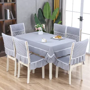 Ensemble complet de nappe et housses de chaise de style nordique gris avec dentelle fine
