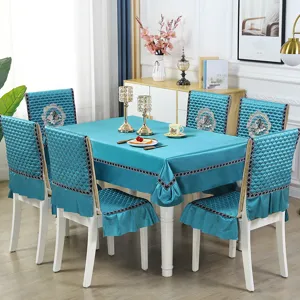 Nordic Quilted Dining Chair Cover And Tablecloth Set Anti-Slip Embroidered Swan Panda Table Cover Home Kitchen Decor