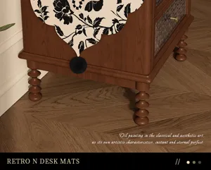 Vintage European style bedside cabinet dust cover featuring black floral pattern and pompom.