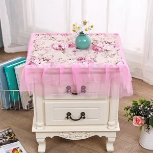 Bonita funda antipolvo de encaje floral rosa para mesita de noche microondas decoracion