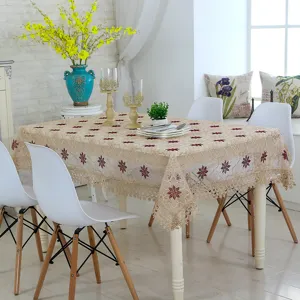 Mantel de encaje bordado con flores elegante cubierta de mesa antipolvo decorativa.