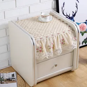Quilted Nightstand Dust Cover With Lace Trim And Floral Embroidery Elegant Bedside Table Cloth Protector For Bedroom Home Decor