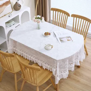 White lace tablecloth vintage floral table cover decorative fabric for dining room table