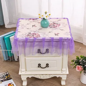 Fundas antipolvo tela floral mesita de noche microondas con ribete encaje morado multiusos