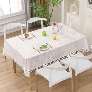 French cream retro lace tablecloth square hollow fabric coffee table cover home decor