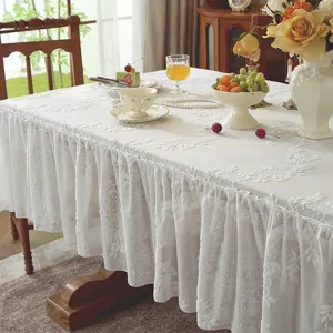 Elegante tovaglia rettangolare in pizzo bianco per tavolo da pranzo decorazione stile francese