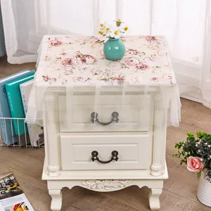 Bonita funda antipolvo de tela de encaje para mesita de noche microondas mantel floral.