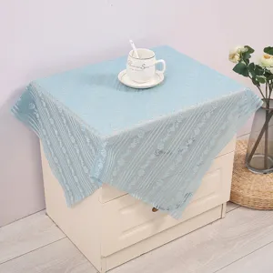 Lace bedside table dust cover, light blue decorative cabinet top cloth for home appliances.