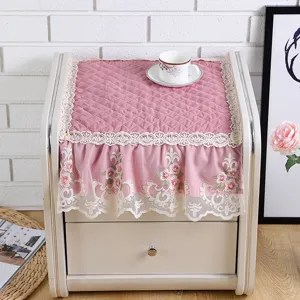 Pink quilted lace bedside table dust cover, multi-functional decorative tablecloth.