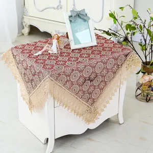 Elegant lace embroidered tablecloth bedside dust cover with exquisite floral fringe details.