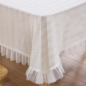 Hermoso mantel de encaje blanco estilo frances poliester a prueba de polvo para mesa
