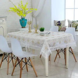 Mantel de encaje blanco bordado para mesa de comedor cubierta a prueba de polvo decorativa