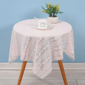 Pink lace round table cover, decorative dust-proof tablecloth for bedside table and furniture.