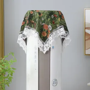 Vintage botanical floral dust cover fabric with white lace edge for small table microwave.