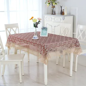 Elegant embroidered lace tablecloth, vintage floral table cover for dining room decor.