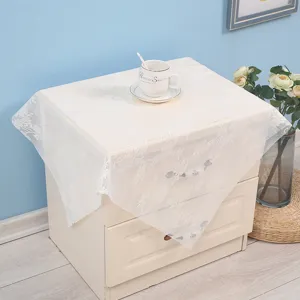 White lace bedside table dust cover, elegant floral pattern multi-purpose home decorative cover.