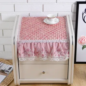 Pink lace bedside cabinet dust cover, elegant quilted tablecloth and versatile home decor fabric.