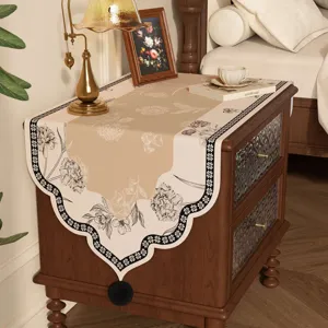 European vintage bedside table dust cover decorative cloth with floral pattern & tassels