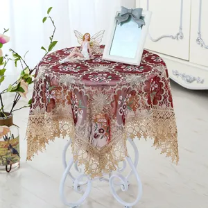 European embroidered lace tablecloth, elegant floral design for dining table or coffee table.