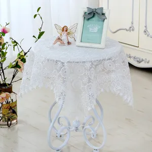 White lace tablecloth round table cover floral decorative dustproof cloth for coffee table home decor