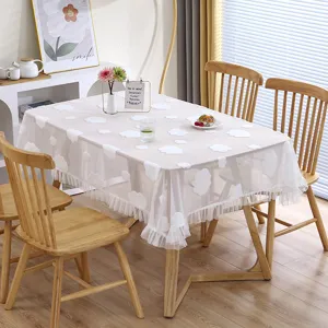 Mantel de encaje blanco de lujo francés con diseño de nubes, elegante decoración de mesa.