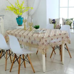 Elegante mantel de encaje bordado para mesa de comedor, cubierta antipolvo decorativa.