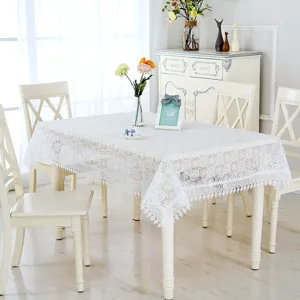 White lace tablecloth for dining table, elegant floral design dustproof cover cloth