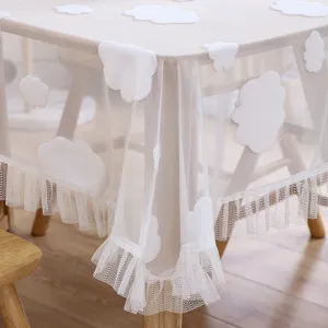 Mantel de encaje blanco francés con bonito diseño de nubes, elegante funda antipolvo.