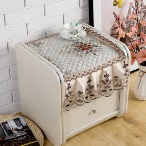 Bedside table dust cover embroidered quilted lace table cloth nightstand protector floral decor