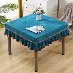 Dust-proof square tablecloth for automatic mahjong machine, velvet fabric with elegant fringe edge.
