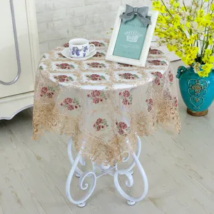 Mantel redondo de encaje bordado elegante funda de mesa de centro floral paño a prueba de polvo
