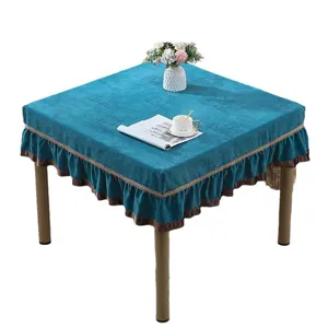 Square velvet table cover dustproof cloth for mahjong table with elegant ruffles.