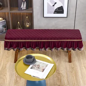 Copertura per panca in velluto bordeaux fodera lunga per sgabello con bordo dorato.