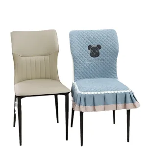 Housse de chaise de salle à manger luxueuse nordique bleue matelassée avec broderie