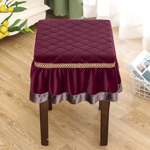 Quilted square stool cover velvet burgundy with ruffled skirt and gold trim home decor