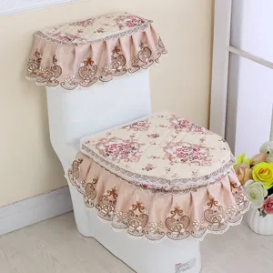 Rosa Toilettensitz Abdeckung Set mit Spitzenrüben, gestepptes Badmatten 3-teiliges Set