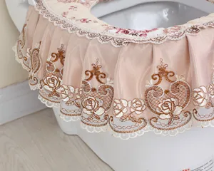 Blumen bestickte spitze toilettensitzbezug reißverschluss weiches badezimmer zubehör