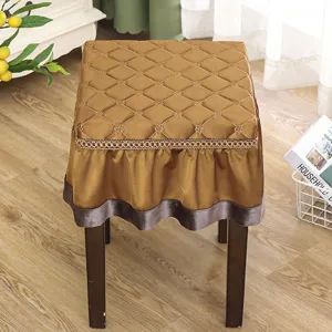 Thickened square stool cover, quilted brown bench cushion for bedroom piano makeup chair.