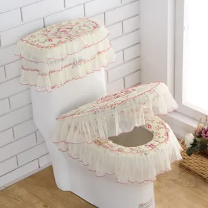 Bloemen kant toiletzitting cover 3-delige set, waterdichte tankhoes en gewatteerde zitting thuis.