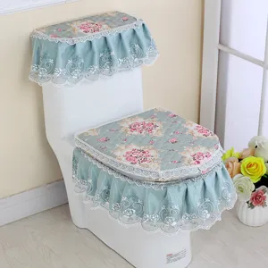 Blumen spitze toiletten sitz bezug set staubdicht badezimmer zubehör weich waschbar